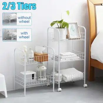 

2/3 Tier Movable Kitchen Storage Rack DIY Space Saving Floor Bathroom Trolley Storage Basket Bookshelf Bedroom Utility Rack