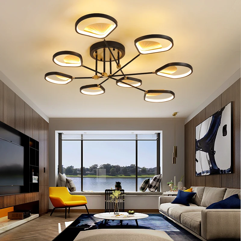 Contemporary Led Chandeliers Leaf-shaped Creative Personality Black Gold for Living Room Bedroom Dining Table Interior Lighting | Освещение