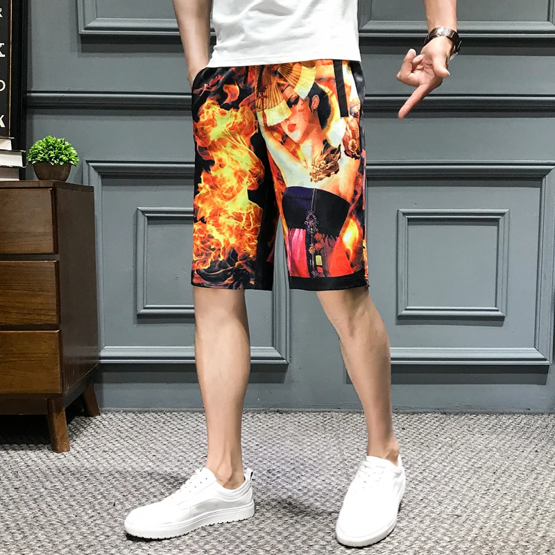Toevallige Heren облегающие шорты fire vrouw afdrukken шорты Mannen уличная одежда Korte Hombre Korte Masculino Kleding 5XL-M