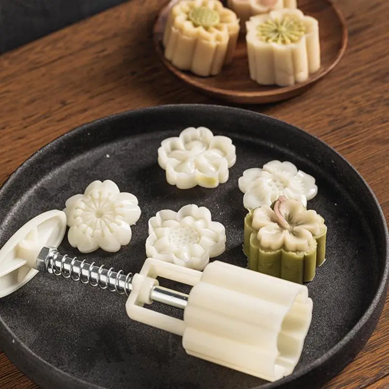 50 г Mooncake плесень 4 шт Hibiscus вишня штампы Ручной пресс луна торт Кондитерская форма