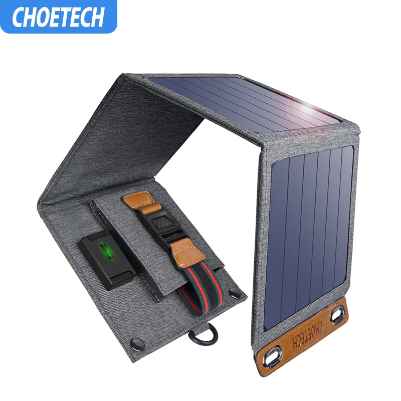 Baratos CHOETECH Cargador Solar 14W USB cargador de viaje plegable para teléfono con Panel Solar SunPower impermeable para iPhone X 8 7 6 s Plus