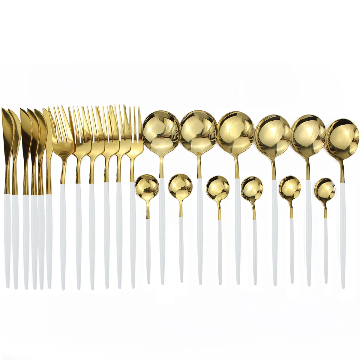 White Gold32pcs(8set Лидер продаж 32 шт. европейские столовые приборы нож 304 нержавеющая сталь западные столовые приборы кухонная посуда столовый сервиз Прямая поставка - Цвет: White Gold32pcs(8set