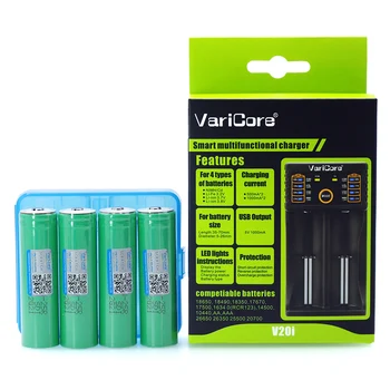 

4pcs 3.7v 2500mah 18650 lithium ion battery + pointed INR18650-25R 20A flashlight battery + 1pc VariCore V20I charger