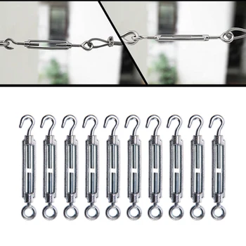 

10Pcs M5 Stainless Steel Flower Basket Screw 304 Hook & Eye Rotate Chain Wire Rope Tensioner Bloom Turnbuckle Wire Rope Tension