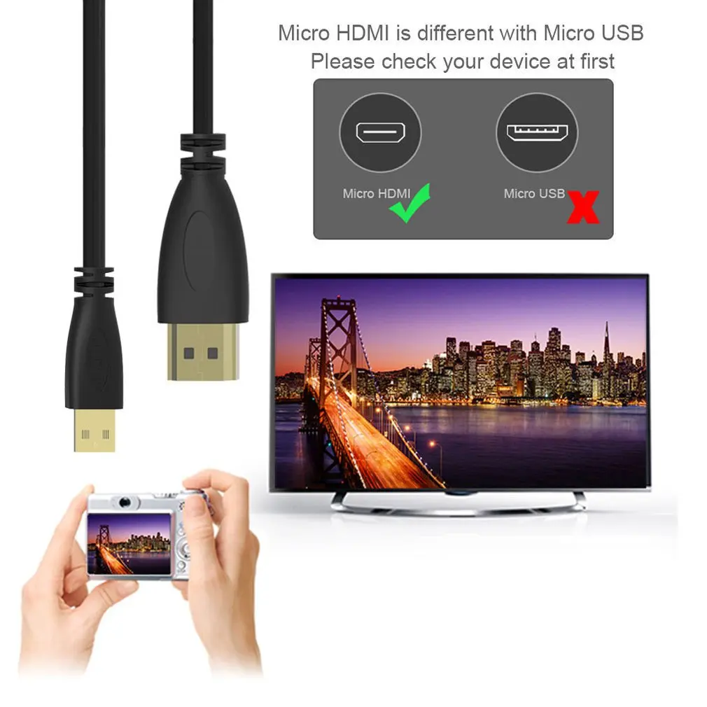 Exquisitely Designed Durable 1 M micro HDMI to HDMI 1080p Wire Cable TV AV Adapter Mobile Phones Tablets HDTV