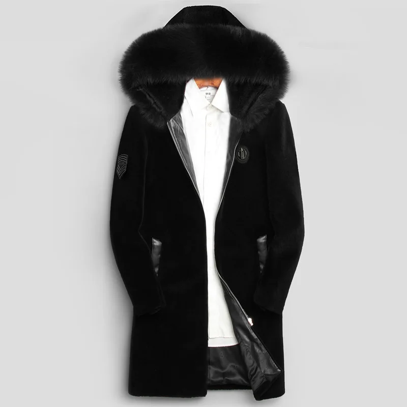 

Real Winter Jacket Men 2020 Fox Collar Hooded Sheep Shearling Fur Coat Plus Size Wool Jackets Veste Homme 5698YY704