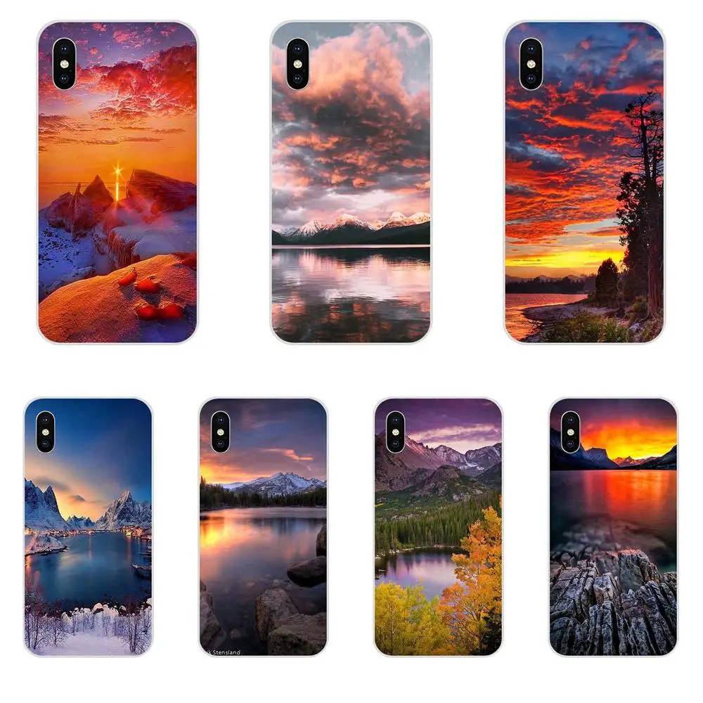 Мягкий телефон Coque горное Озеро Закат пейзаж купить для Xiaomi Redmi Mi 4 7A 9T K20 CC9 CC9e Note 7 9