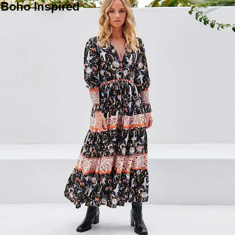 black long sleeve boho dress