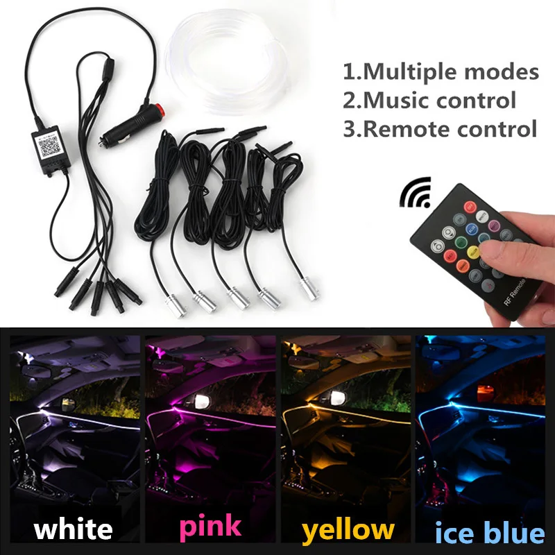 Светильник окружающего воздуха для автомобиля 6 м 10 м, светильник s rgb, автомобильные волоконно-оптические атмосферные лампы, контроль с помощью приложения, автомобильная декоративная доска, дверной внутренний светильник