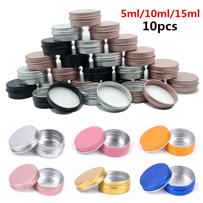 10pcs 5ml/10ml/15ml Aluminum Tin Jars Refillable Storage Box Small Cosmetic Face Eye Cream Lip Balm Sample Containers Packaging