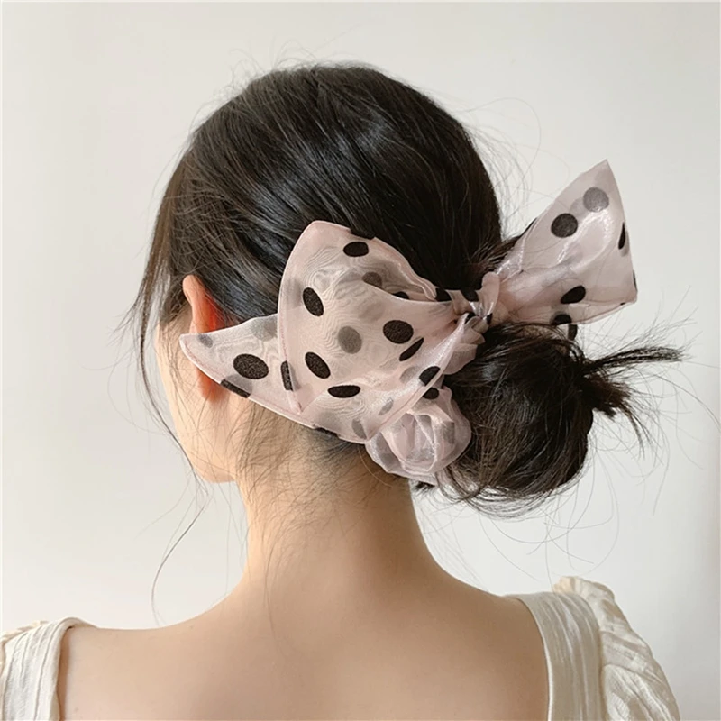 

Fashion Dots Organza Scrunchies For Women Girls Large Size Rubber Bands For Hair Scruncie Hair Tie Girls Hair Bows Headwear 2020