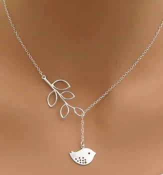 Hot Fashion Casual Personality Brand Leaf Bird Lariat Necklaces Pendants Bar Simple Leaf Bird Choker Necklaces For Women