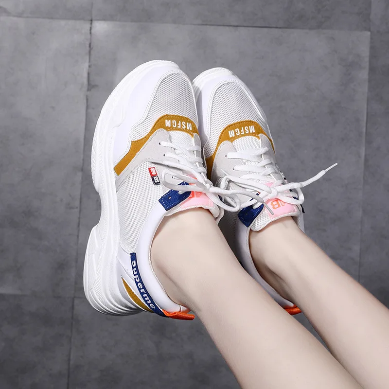 

LA6 2019 Spring And Summer Slanted Heel Mesh Shoes Thick Bottomed Platform Heel Lace-up Mixed Colors INS Online Celebrity Studen
