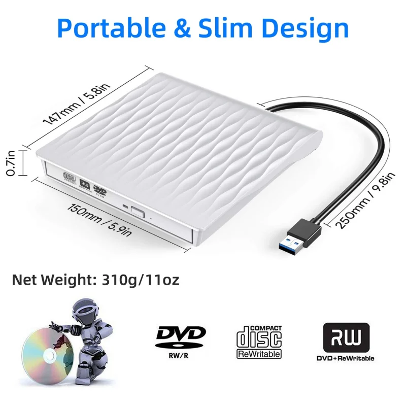 Высокая скорость передачи данных внешний CD DVD привод USB 3,0 Портативный внешний реписатель горелки писатель USB оптические приводы