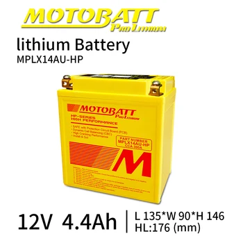 

Motobatt MPLX14AU-HP Lithium ion LifePo4 Battery 12V 4.4Ah 300CCA Bateria Moto BMS Voltage Protection Universal Maintenance free