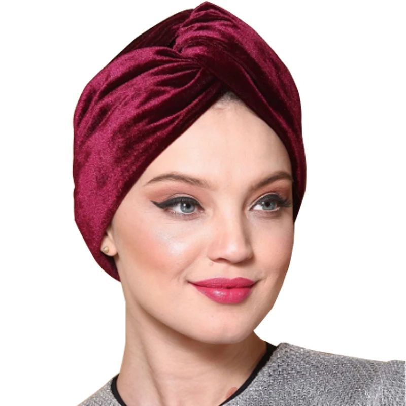 New velvet stretchy turban bonnet muslim winter warm hat forehead cross hijab caps female underscarf cap indian hat turbante new elastic jersey female turban cap muslim women hijab bonnet hats modal indian cap cross islamic headscarf hat turbante mujer