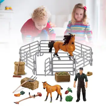 

Children's Play House Happy Racecourse Model Set Variety of Minifigure Horse Stables Table Sand Model N6Y5