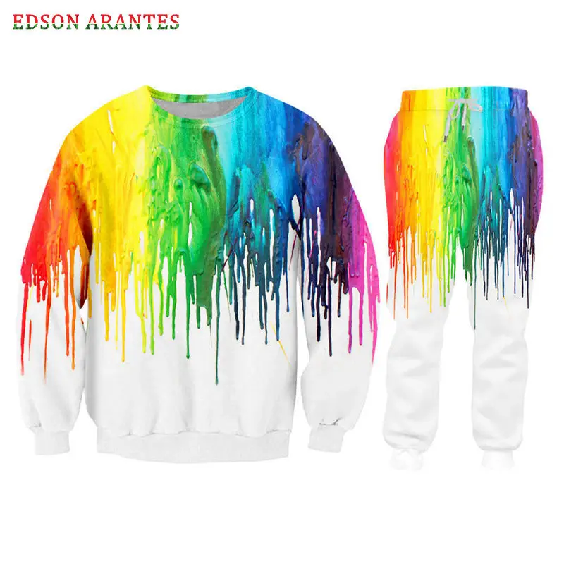 Custom S-7XL Mens Sets Rainbow Splash Print Hoodie Sweatshirt +Jogger Pants 2 Pcs Sets Unisex Casual Zipper Jackets Tee Tank Set (3) - 副本