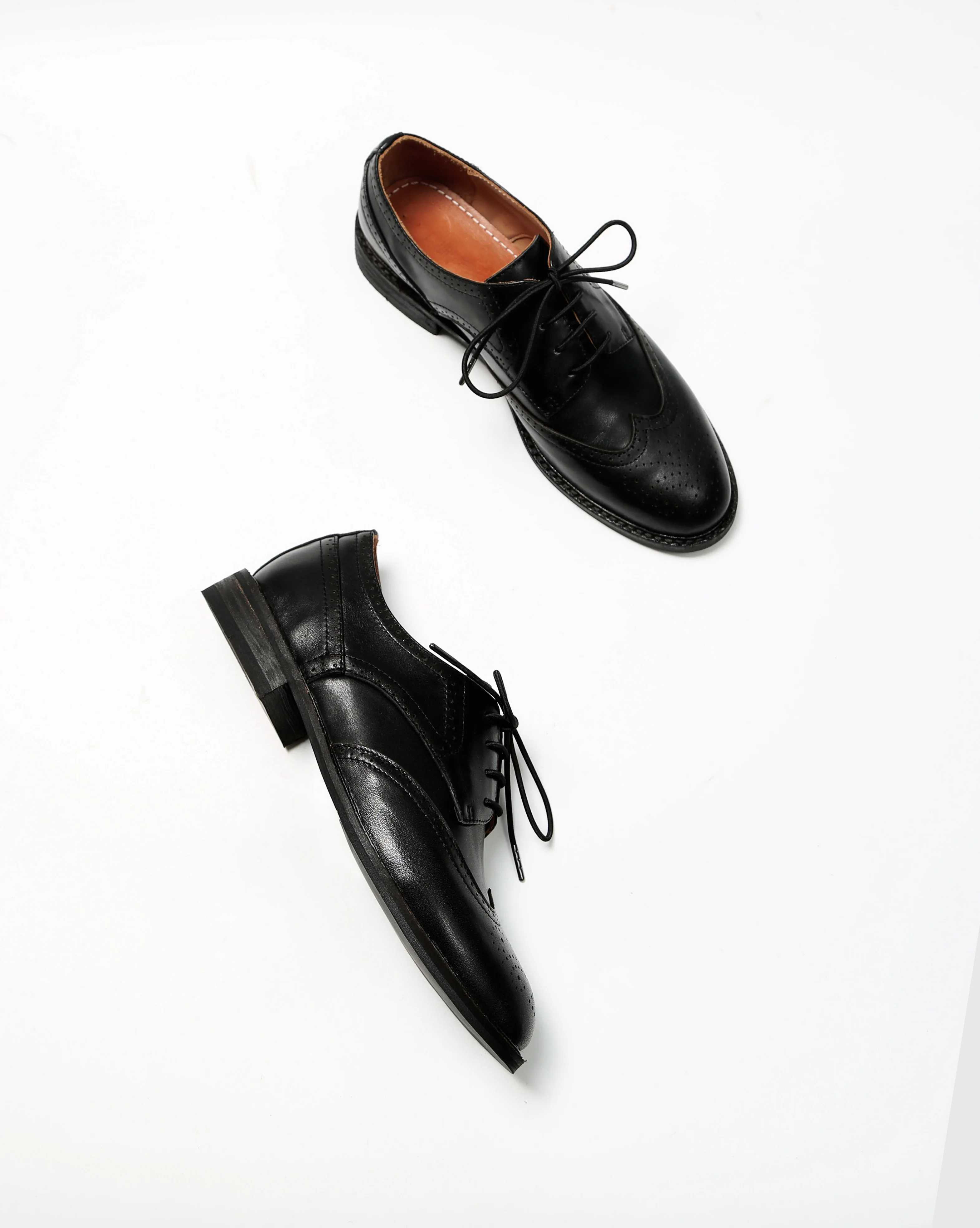 MORDOAN Oxfords Women Calfskin Genuine Leather Lace-Up Ladies Brogue Flat Shoes Derby Shoes Retro Brock Women's