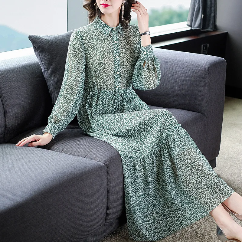 

2020 Spring New Style Retro Platycodon Grandiflorum Skirt Floral-Print Long Skirts Waist Hugging Slimming Dress Women's