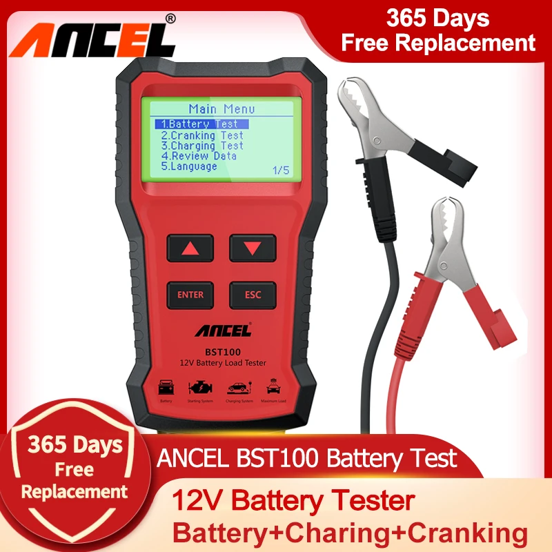 ANCEL, BST100 probador de batería de coche del cargador de 12V 12V 2000CCA tensión de prueba de batería probador de batería de coche de carga Cricut carga de herramientas