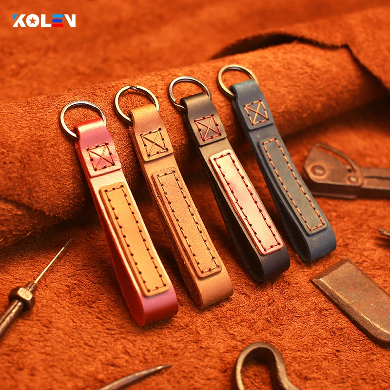 

High Quality Genuine Leather Hand Woven Car KeyChain Metal Ring Keyring Chains Personalized Couple Gifts For BMW Mercedes Audi