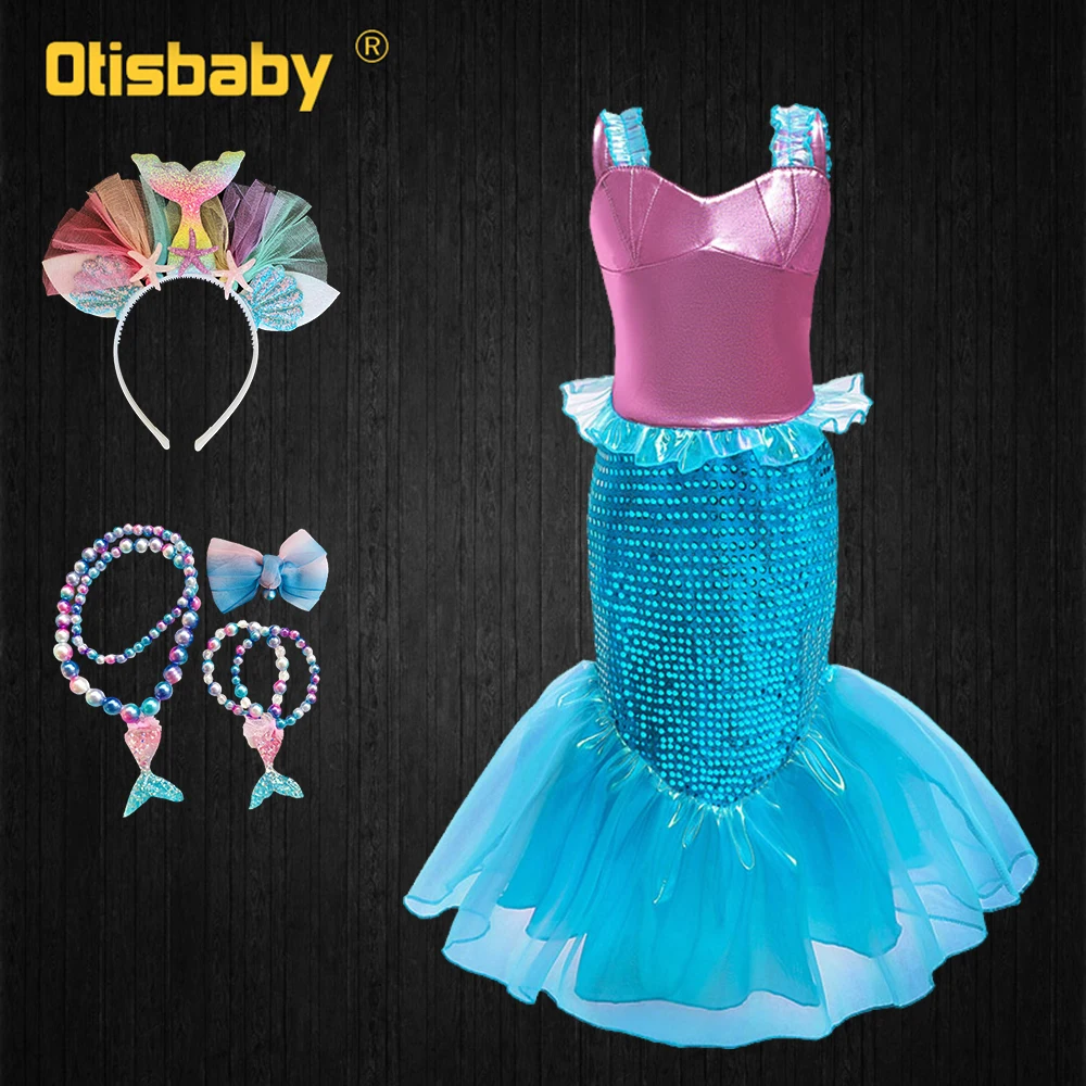 2022 Little Mermaid Costume wig Halloween Child Princess Arieling Dress