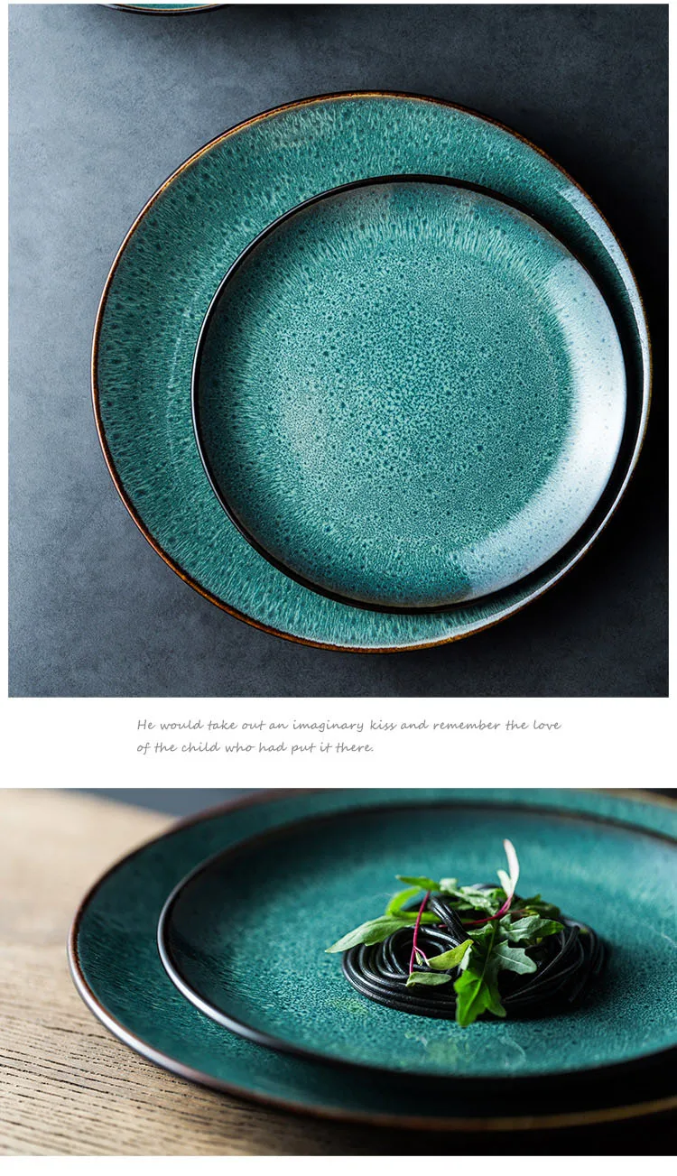 Ceramic Steak Plate Pasta Dish Bowl Cup Kitchen Dinnerware in Green