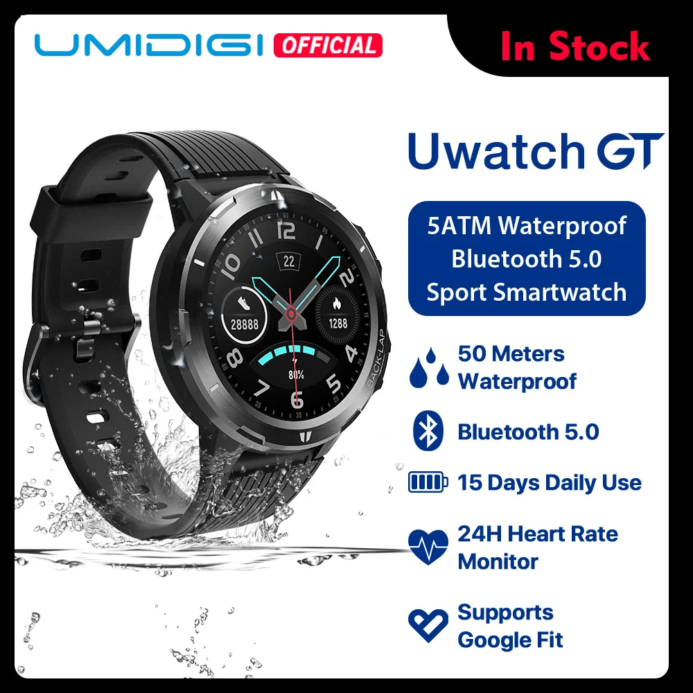 Умные часы UMIDIGI Uwatch GT 5 АТМ водонепроницаемые на весь день отслеживание пульса сна