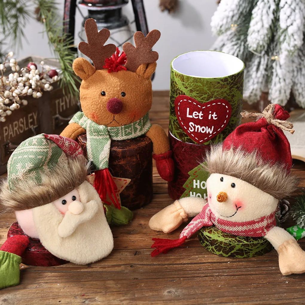 Рождественская кожаная банка для конфет Санта Клаус Снеговик животное кукла коробка для хранения фруктов банки рождественские подарки держатель украшения