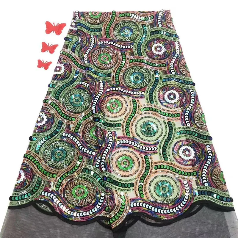 

2019Newest 3D Flower African Net Lace Fabric With Shiny Sequins Classic Nigerian French Mesh Lace Fabric For Wedding Sewing