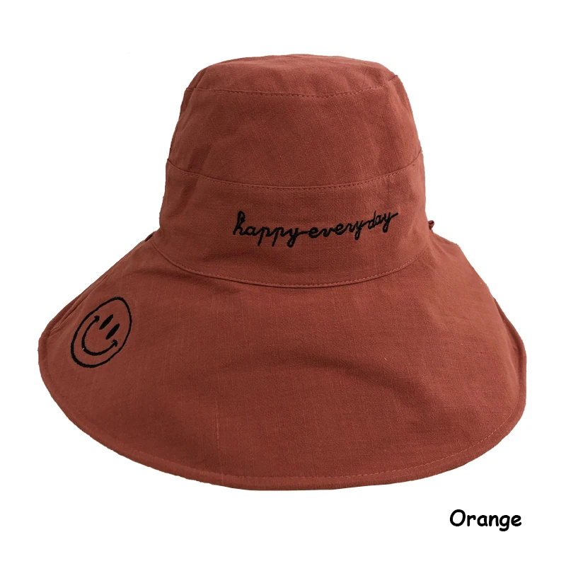 Одноцветная Двусторонняя шапка в рыбацком стиле, желтая шляпа со смайликом, шапка-ведро с вышитыми буквами для мужчин и женщин, уличная Солнцезащитная шляпа для - Цвет: Orange