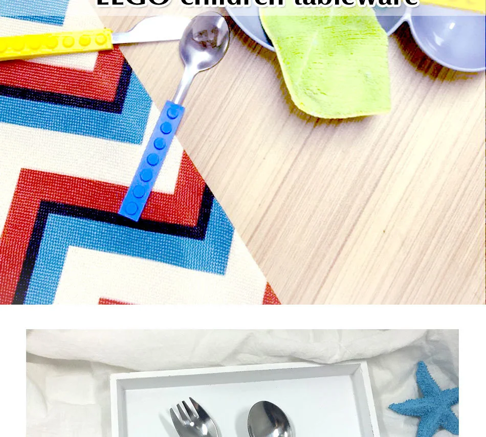 Creative Lego Bricks Portable Silicone Stainless Steel Tableware Set Travel Kids Adult Cutlery Fork Picnic Set Gift Dinnerware (2)