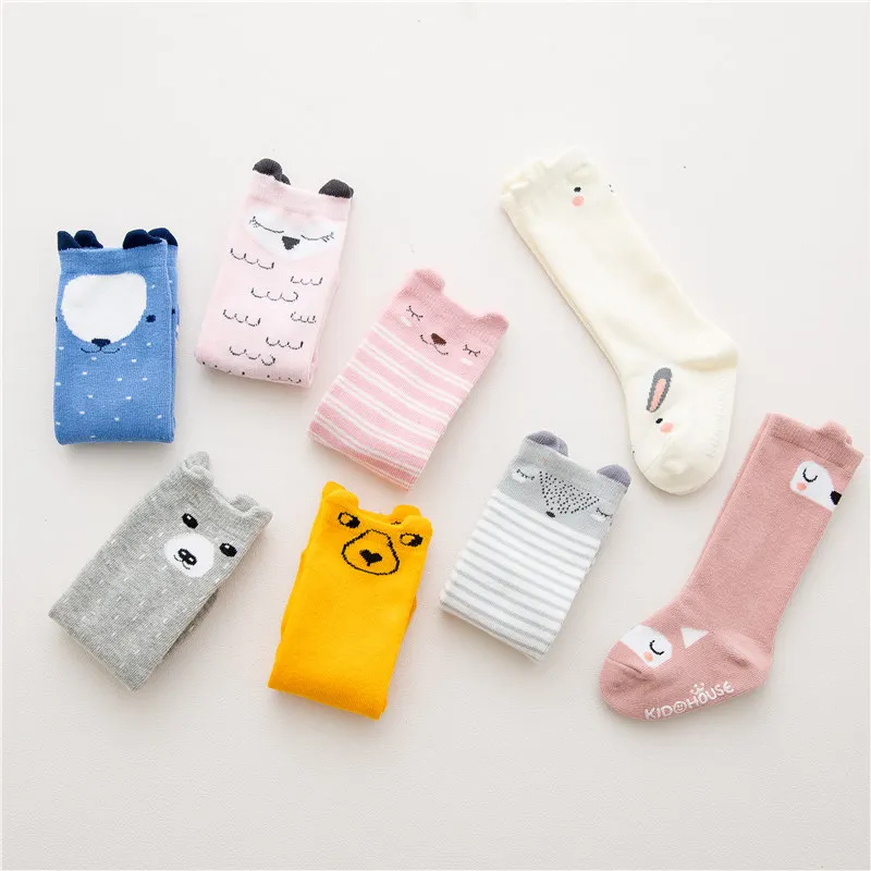 

Cute Cartoon Cotton 1~4 Years Baby Animals Ear Tube Korean Version Non-slip Floor Socks Cat Bear Letters Children Socks Stereo