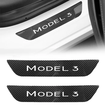 

2Pcs Back Door Sill Protector For Tesla Model 3 2017-2020 Interior Sill Threshold Decoration Imitation Carbon Fiber