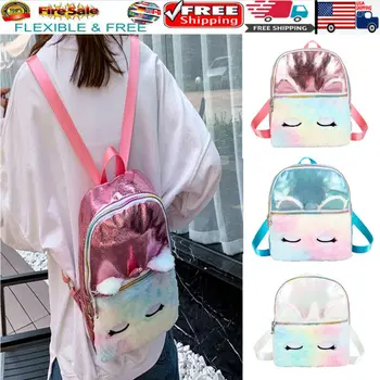 

New Fashion Women Girls Kid Cartoon Sequin Fluffy Backpack Plush School Bag Handbag Cute