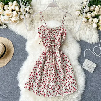 

Korean 2020 Ins Fashion Sexy Drawstring High Waist Women Print Dress Boho Chic Summer Beach Mini Dress For Female Vestidos New