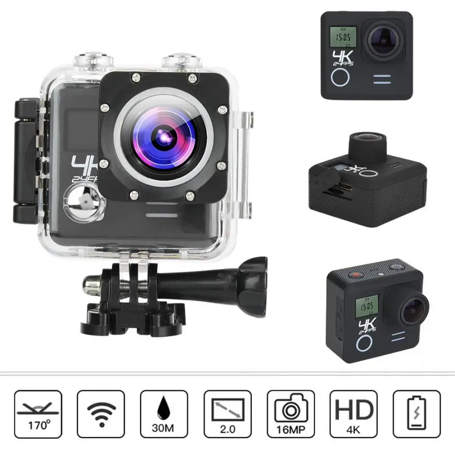  4K 2inch LCD Screen Action Camera Underwater 30M Waterproof WiFi Camcorder Motion Camera with Remot