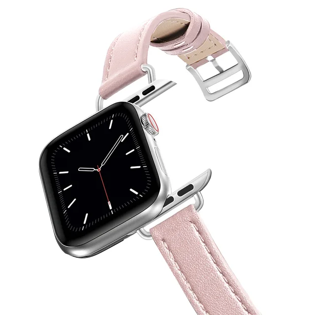 Business Real Leather Loop Bracelet Belt Band for Apple Watch SE 7654 42MM 38MM 44MM 40MM Strap on Smart iWatch 3 Watchband 45mm 8 Slim powder