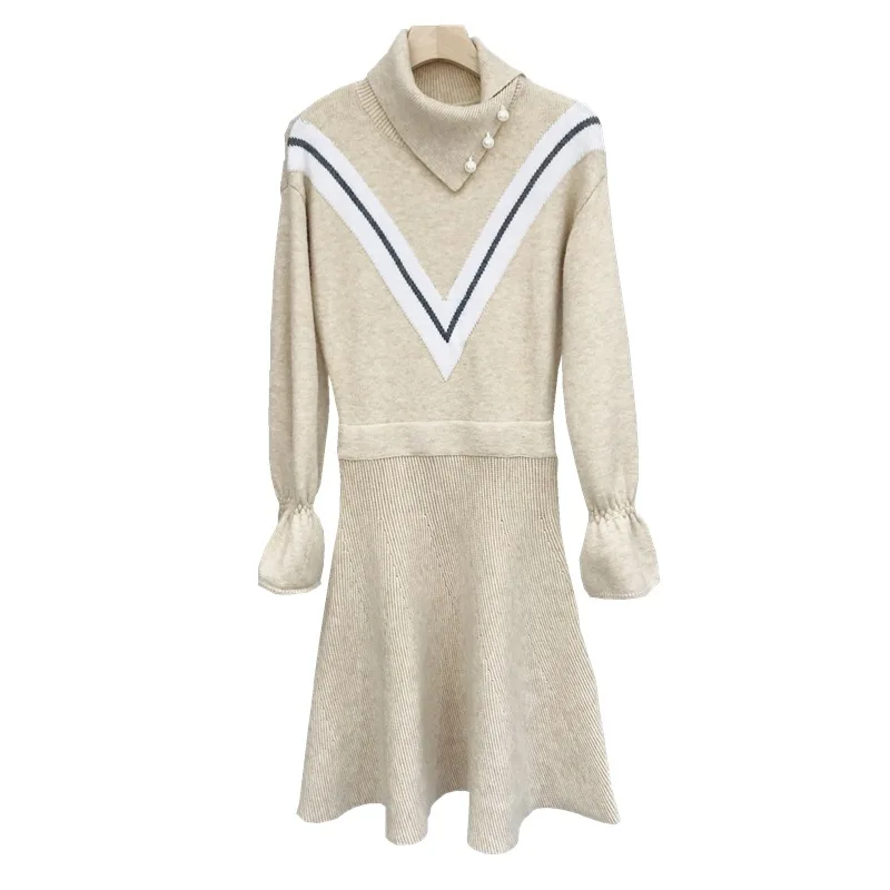 

2019 Winter New Style Large V Non-symmetrical Waist Hugging Base Jersey Dress WOMEN'S Dress 119429b7919