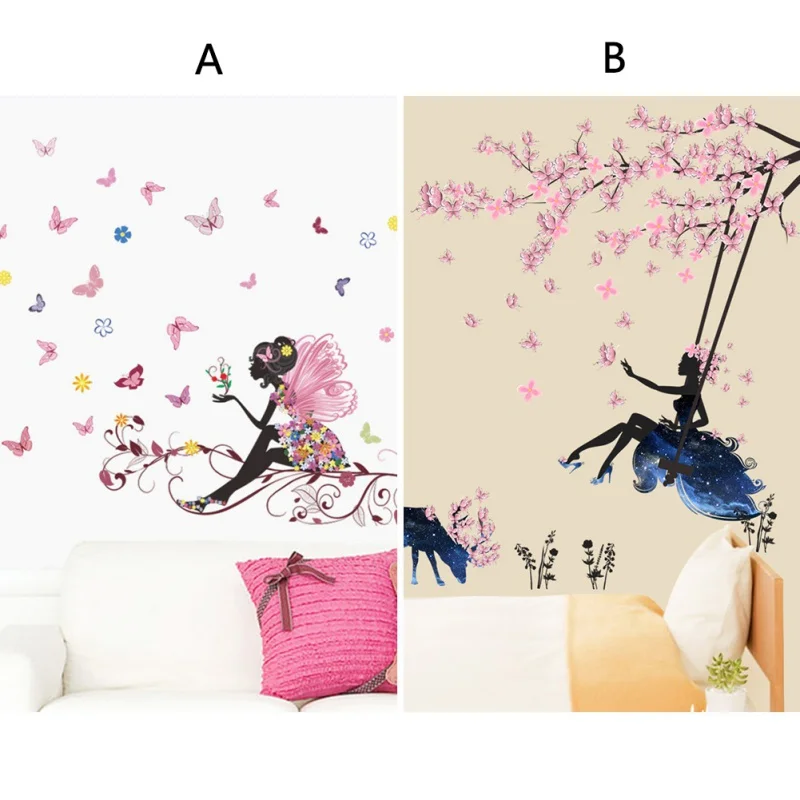 

Hot Sale Bedroom Living Room Wall Sticker Butterfly Flower Fairy Wall Stickers For Kids Room Wall Decal Poster Mural PGM