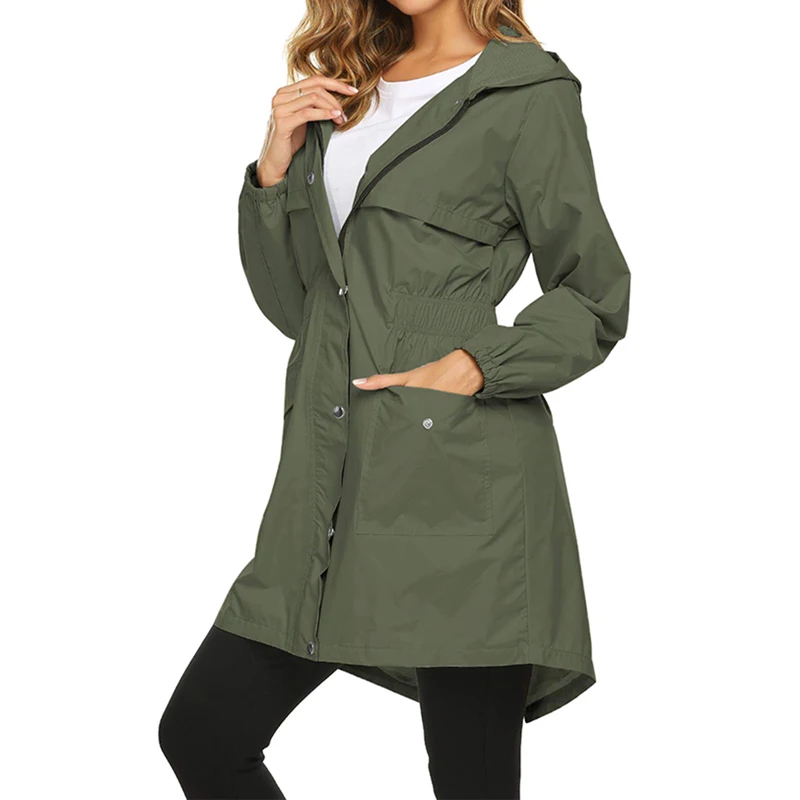 

2019 Autumn And Winter Womens Rain Coat Lightweight Hooded Long Raincoat Outdoor Breathable Rain Jackets Waterproof Jackets