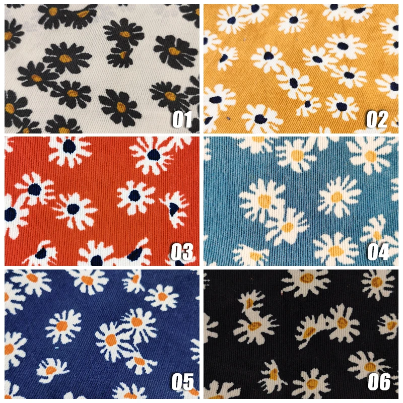 

100*150cm Small Daisy Flower Printing Fabric Pastoral Style Velvet Cotton Corduroy Fabric For Diy Sewing Apparel Dress