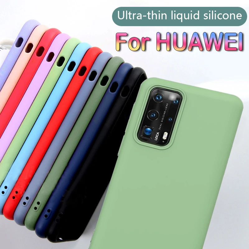Противоударный чехол из жидкого силикона для Huawei P40 P30 P20 Pro P Smart защитный Mate 20 Lite 30
