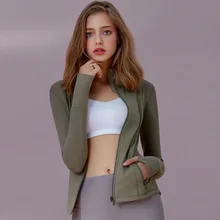 Новинка, осенняя и зимняя спортивная куртка для йоги, Женская нейлоновая стрейчевая куртка на молнии для бега, йоги, тренировочная рубашка с длинным рукавом, спортивные пальто