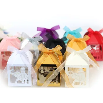 

Festival golden elephant hollow laser and joyful wedding Favors Gift Box packing Baby Shower Chocolate Paper candy box wholesale