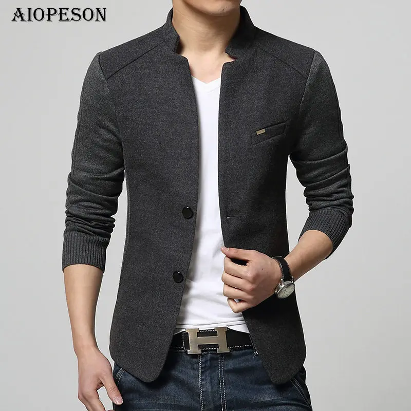 Beste AIOPESON Nieuwe Heren Blazer Patchwork Pakken Voor Mannen Top Kwaliteit Rode Blazers Slim Fit Wollen Uitloper Jas Kostuum Homme Blazer mannen