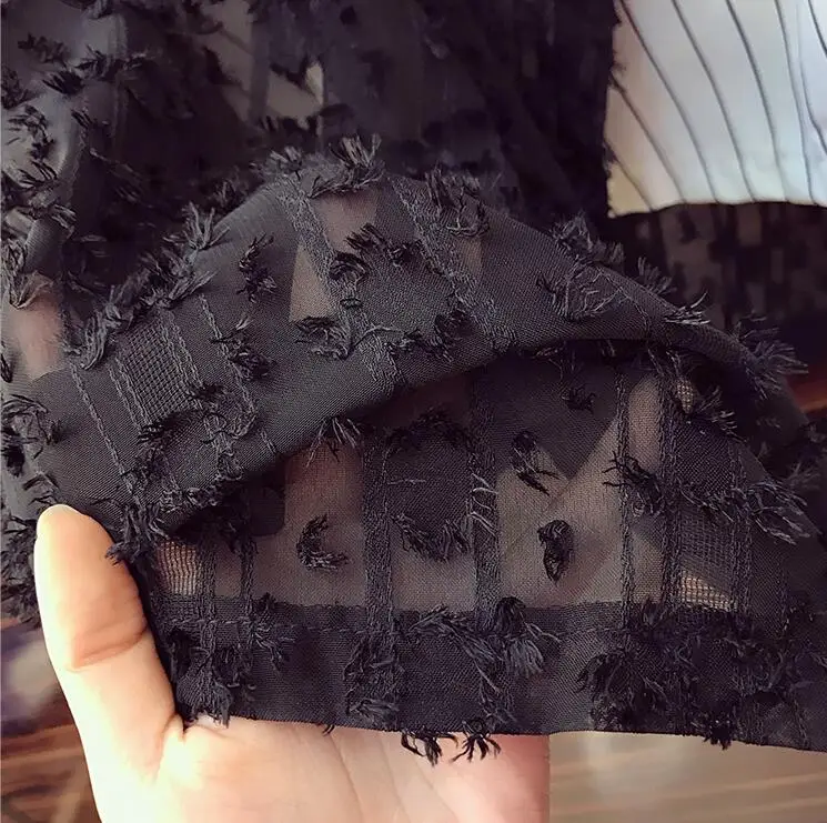 Korea Women Casual Lace Striped Patchwork Dress 2020 Summer 3D Tassel Appliques V-neck Short Sleeve Sashes irregular Dress