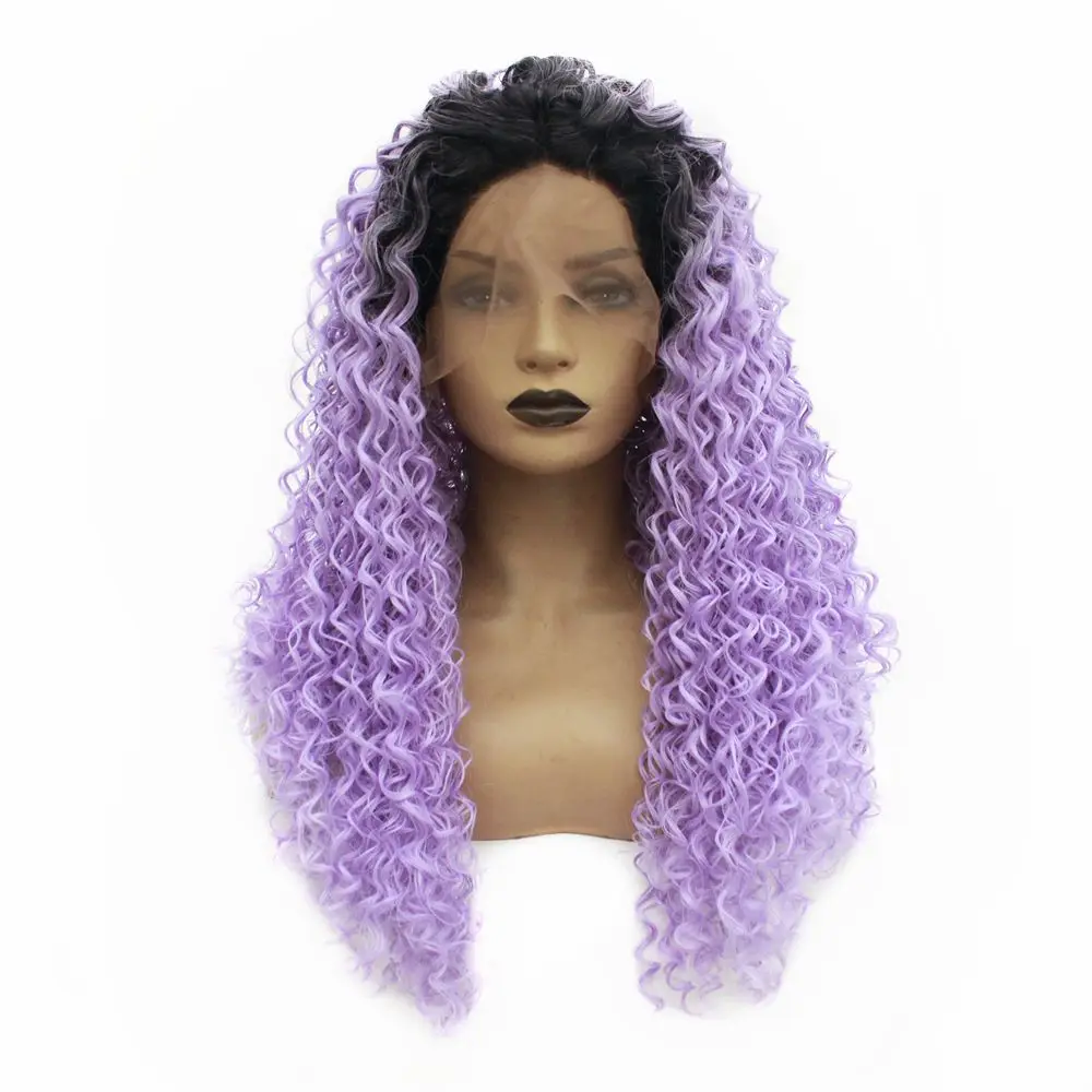 Synthetic Lace Front Wig Cosplay Afro Kinky Curly Black Roots Ombre Red Synthetic Kinky Curly Hair Long Wigs for Black Women