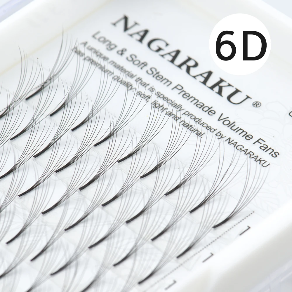 NAGARAKU 5 trays Eyelash Extensions Long stem Premade Volume Fans 3d/4d/5d/6d Lash Russian Volume Pre made Fans Soft Light